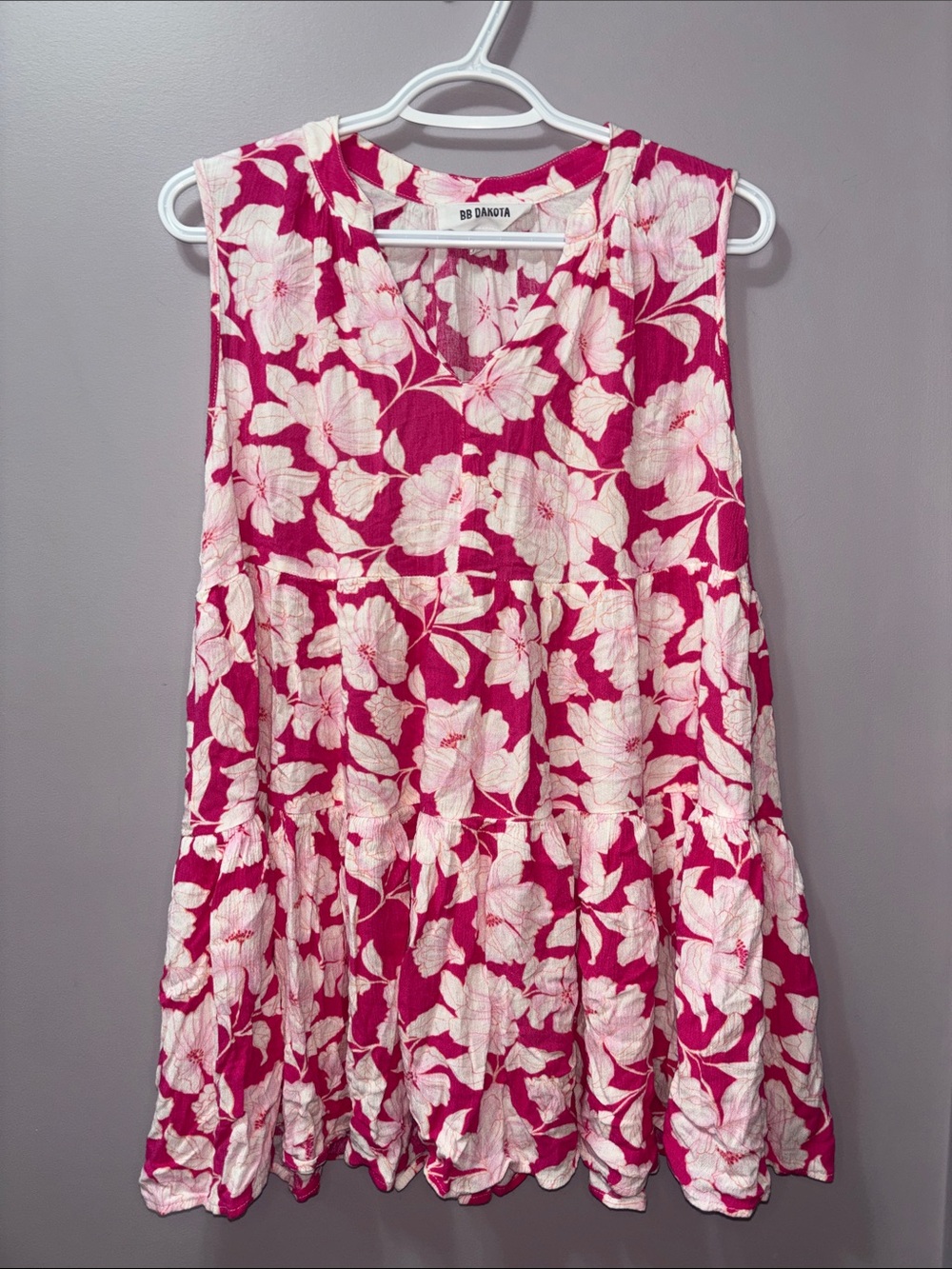BB Dakota Floral V Neck Tiered Babydoll Mini Dress Large